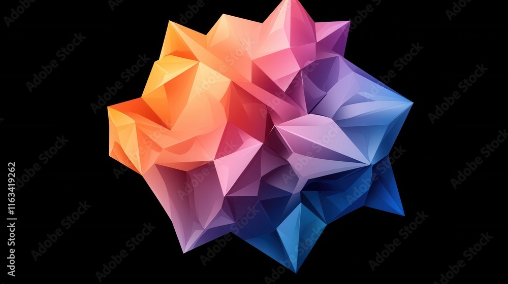Poster vibrant holographic geometric crystal gem with futuristic faceted patterns abstract 3d render of col
