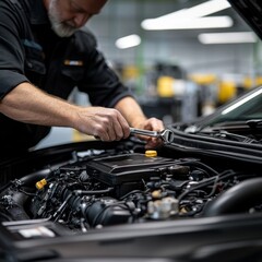 Obraz premium A man is working on a car engine