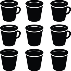 set  consistent coffee cups black color silhouette vector 