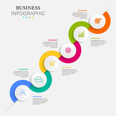 Timeline infographic template design vector with 6 options or steps. Can be used for workflow diagram, info chart, annual report.