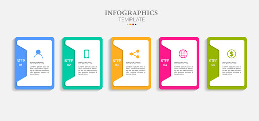 Vector infographic template with icons and 5 options or steps. Infographics for business concept. Can be used for presentations banner, workflow layout, process diagram, flow chart, info graph.