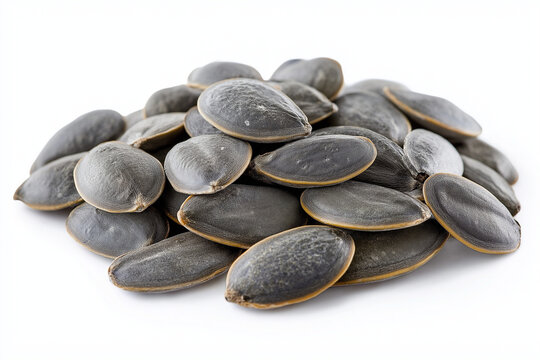 A pile of black seeds on a white background. Generative Ai.