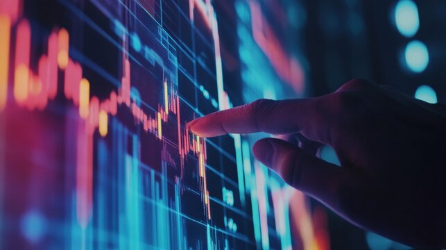 Finger touching digital chart of financial report