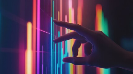Finger touching digital financial chart report