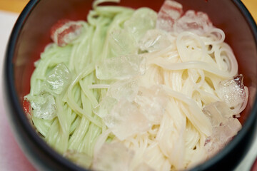 Boiled noodles in a bowl
