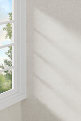 Warm beige tones.
Harmony of natural shadows from sunlight streaming through the window.
3D rendering.