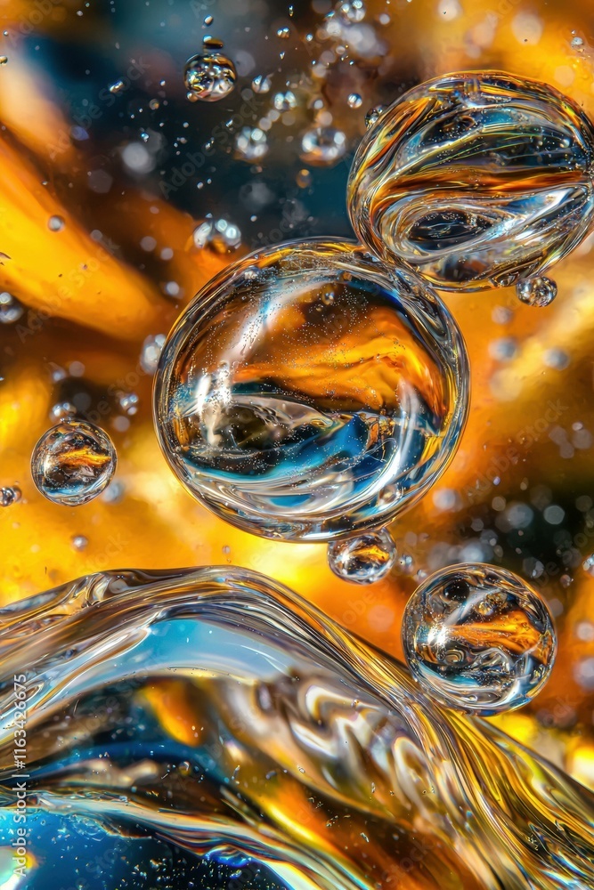 Poster abstract image of colorful liquid with bubbles. ai.