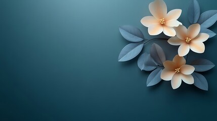 Elegant peach blossoms with teal leaves on a dark background