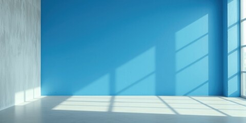 Sunlit Room Interior Design Mockup with Blue Wall and White Floor