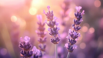 Obraz premium Lavender Blooms in Soft Golden Sunlight