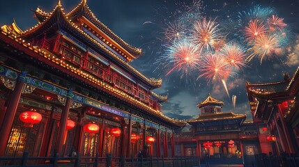 Colorful Chinese New Year Carnival with Vibrant Performers and Festive Decorations