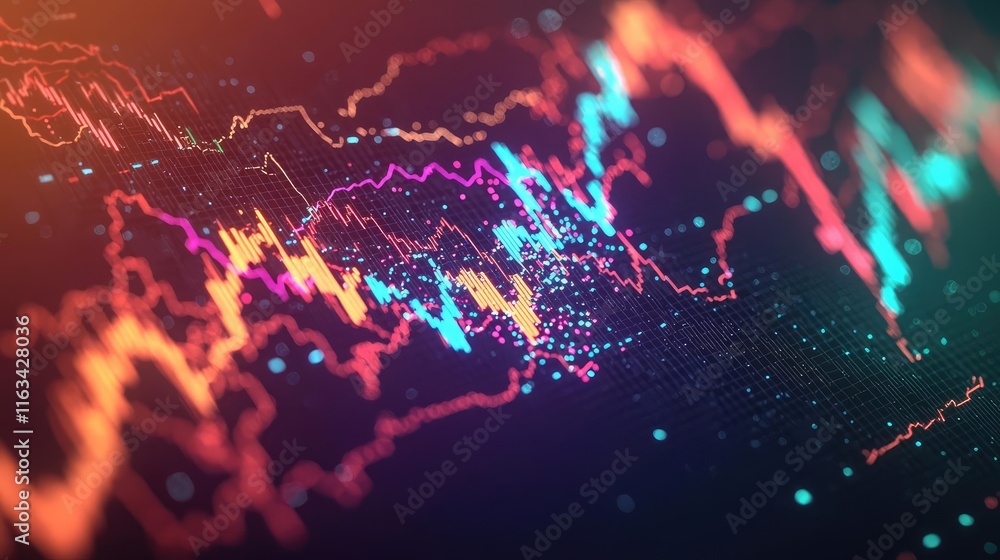 Poster crash market idea. abstract digital financial growth chart with colorful data visualization.