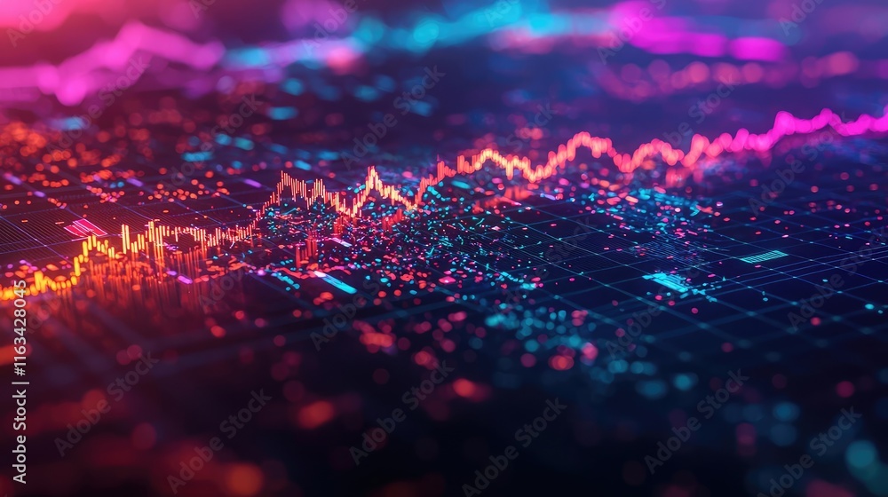 Aufkleber crash market idea. vibrant data visualization with glowing graphs and charts in stunning colors.