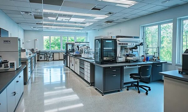 A modern laboratory space designed for scientific research and experimentation.