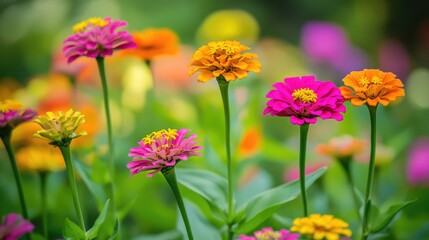 Obraz premium Vibrant Zinnia Blooms in a Lush Garden