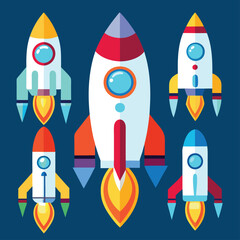 Cartoon Rocket Clipart in Vibrant Vector Illustration Style set