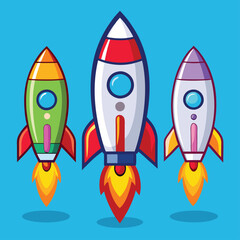 Cartoon Rocket Clipart in Vibrant Vector Illustration Style set