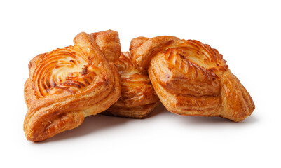 Freshly baked pastries displayed on a white background perfect for breakfast or dessert