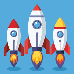 Cartoon Rocket Clipart in Vibrant Vector Illustration Style set