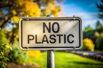 no plastic sign : A sign prohibiting plastic use, symbolizing environmental awareness, sustainability, and eco-friendly initiatives against pollution and waste.  