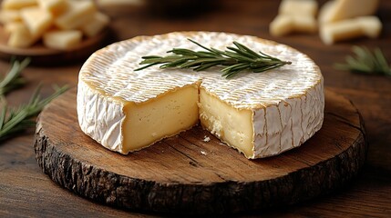 Various kind of cheese served on wooden table, traditional pieces of french and italy hand-made cheese.