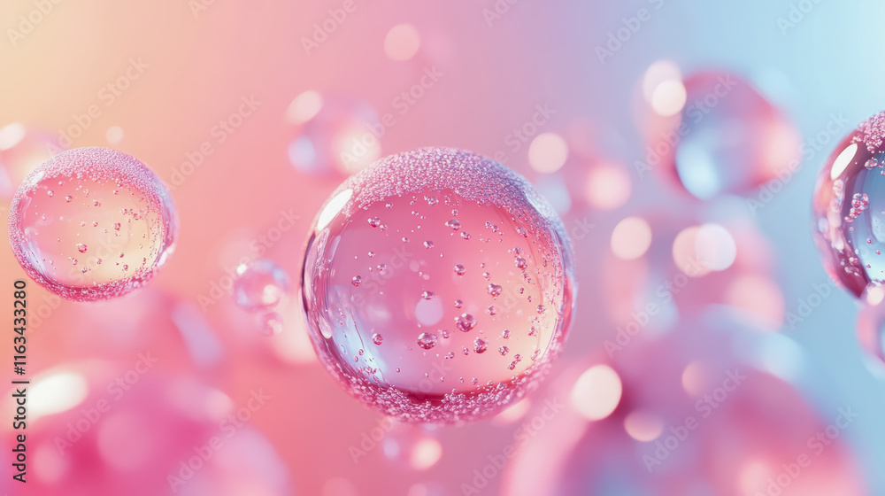 Poster soft pink bubbles floating gracefully on a light background creating a dreamy and whimsical atmosphe