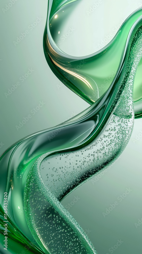 Poster vibrant green liquid cascading smoothly downward creating a dynamic flowing visual with rich color a