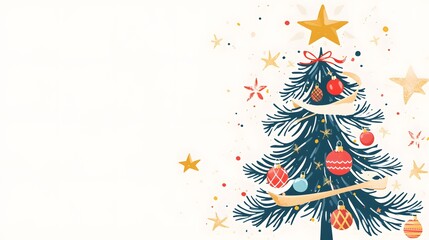 Festive Christmas Tree Decorated With Ornaments And Stars