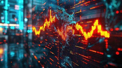 Obraz premium Crash market idea. Dynamic financial data visualization with glowing stock market trends and graphs.