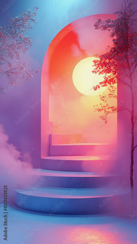 Poster mysterious tree standing alone in thick fog surrounded by ethereal mist creating an enigmatic and dr