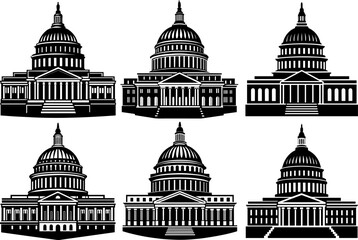 Set of united states capitol hill building silhouette vector illustration