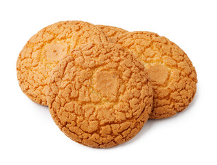 Crunchy cookies stacked in a tempting arrangement on a white background