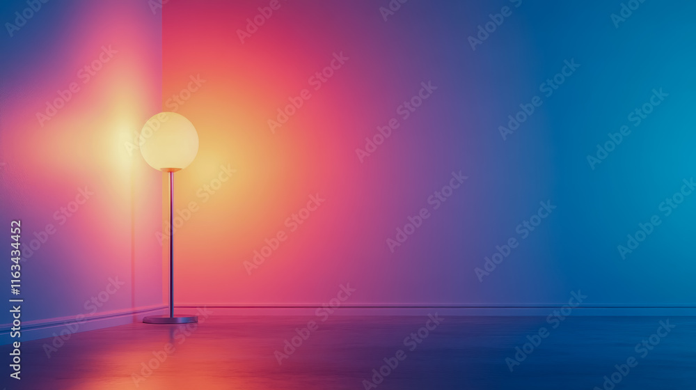 Poster elegant lamp casting soft warm light in cozy room with tranquil blue walls creating a relaxing and i