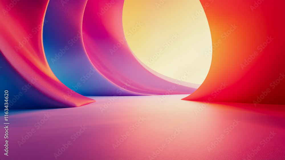 Poster vibrant colorful tunnel illuminated by radiant light creating an enigmatic pathway into a dreamlike 