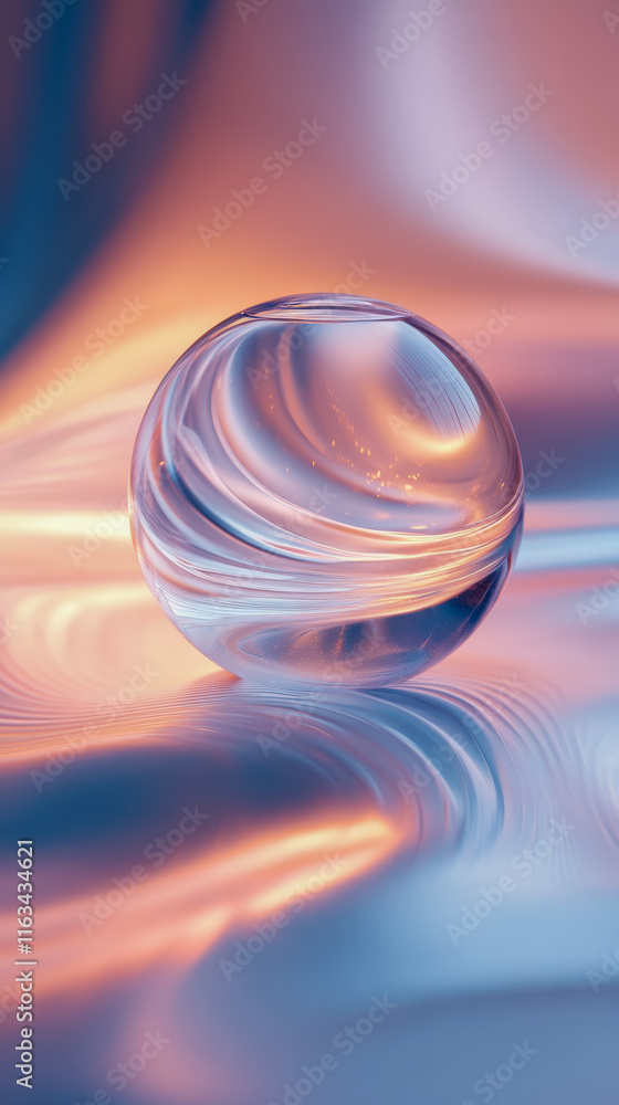 Poster single drop of water glimmering on smooth blue surface reflecting light and creating a tranquil and 