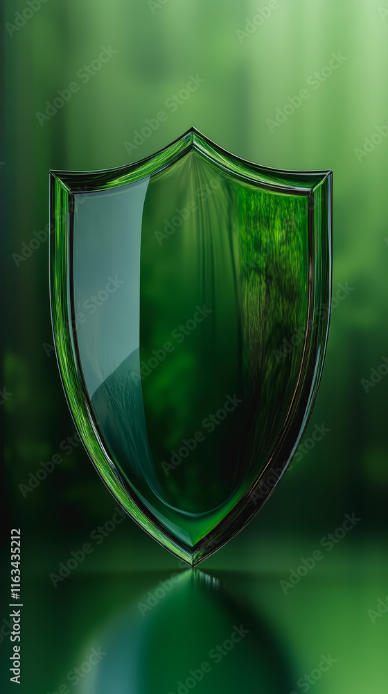 Aufkleber vibrant green shield reflecting light on smooth surface surrounded by natural elements creating a un