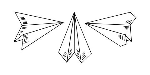 Three paper airplanes drawn in a simple hand-drawn outline style.