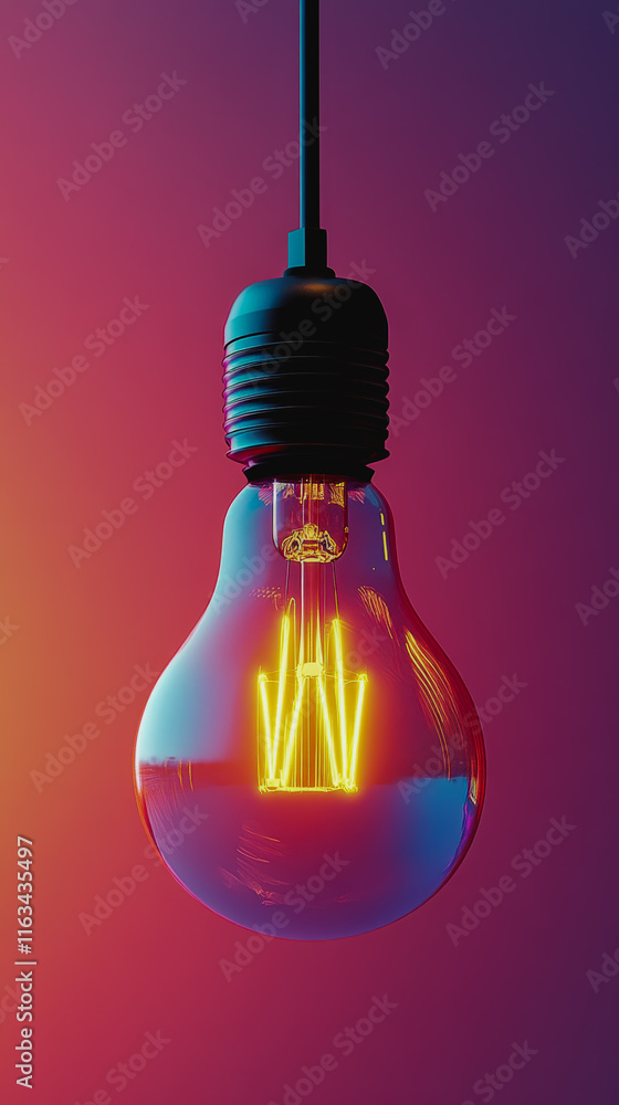 Poster illuminated light bulb glowing brightly in a dark surrounding symbolizing creativity ideas and innov