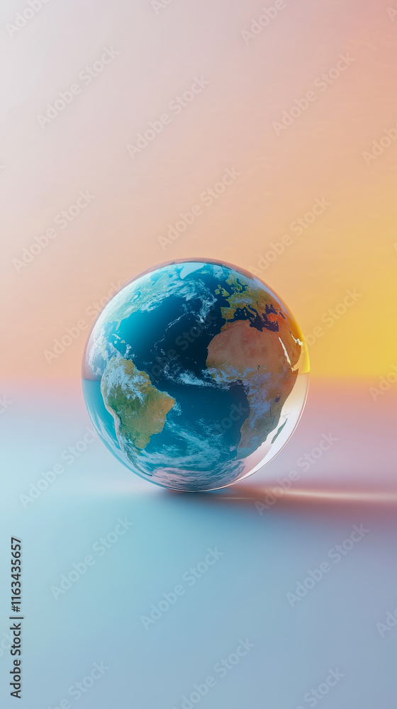 Poster elegant glass globe framed by soft blur effect on table offering a unique perspective of global expl