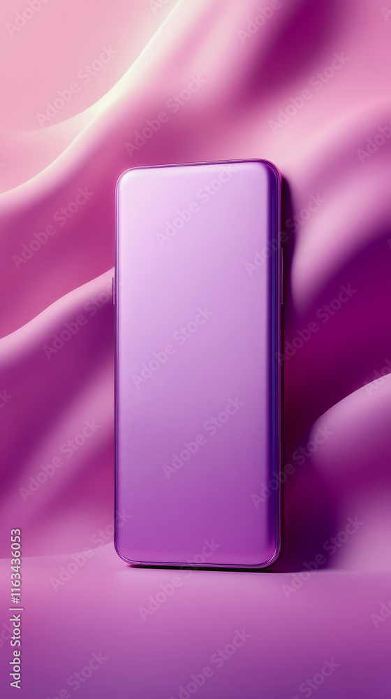 Poster elegant purple smartphone displayed on modern surface with soft ambient lighting highlighting its sl