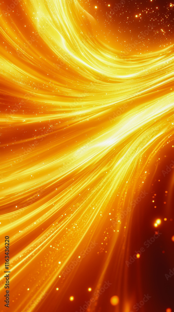 Poster vibrant yellow and black background featuring a dynamic swirl pattern evoking energy and modern arti