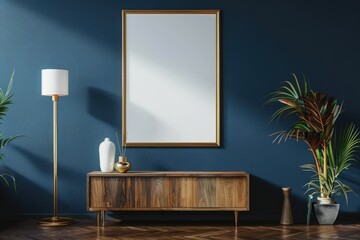 Glamour living room interior design with mockup poster frame.