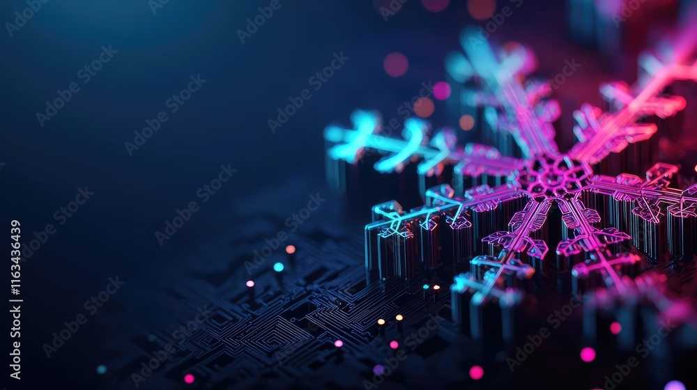 Poster snowflake abstract background concept. futuristic snowflake design blending technology with winter a