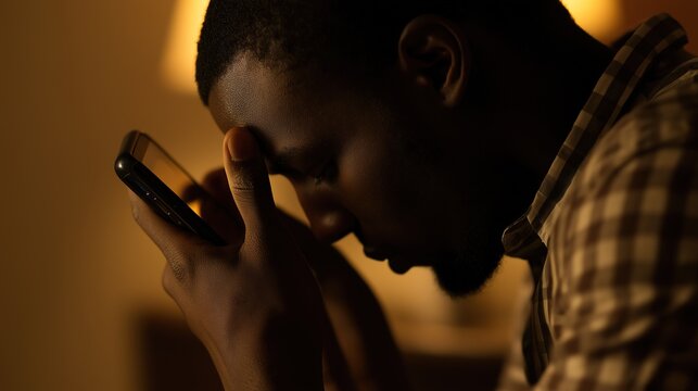 Person experiencing distress while holding head and staring at phone, reflecting modern challenges and emotional struggles in the digital age.