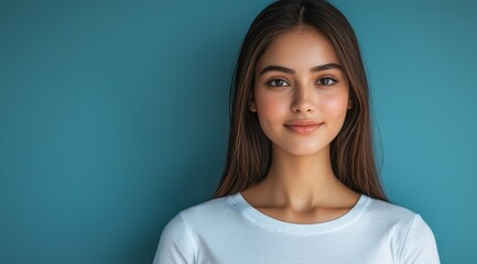 Obraz premium studio portrait of a 30 year old indian woman on a blue background