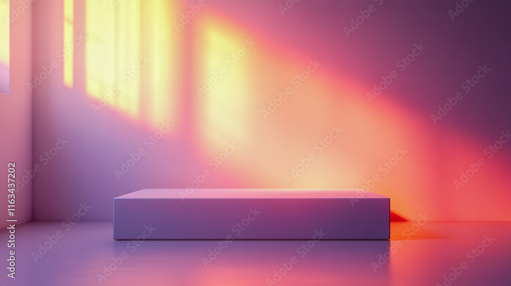 Poster minimalist composition of a white box on a pristine white floor evoking a sense of calmness and simp