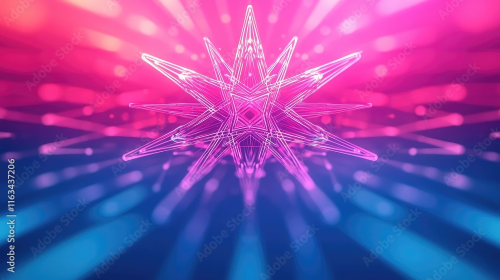 Poster snowflake abstract background concept. a vibrant starburst design with blue and pink hues creating a