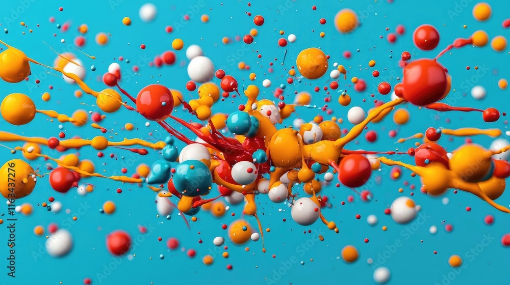 Poster splatter abstract background idea. vibrant colorful paint splashes create an explosive visual effect
