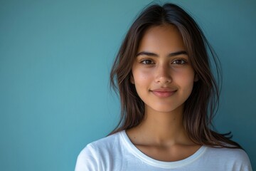 Fototapeta premium studio portrait of a 30 year old indian woman on a blue background