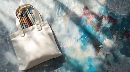 Artists Paintbrushes in a Simple Cotton Tote Bag